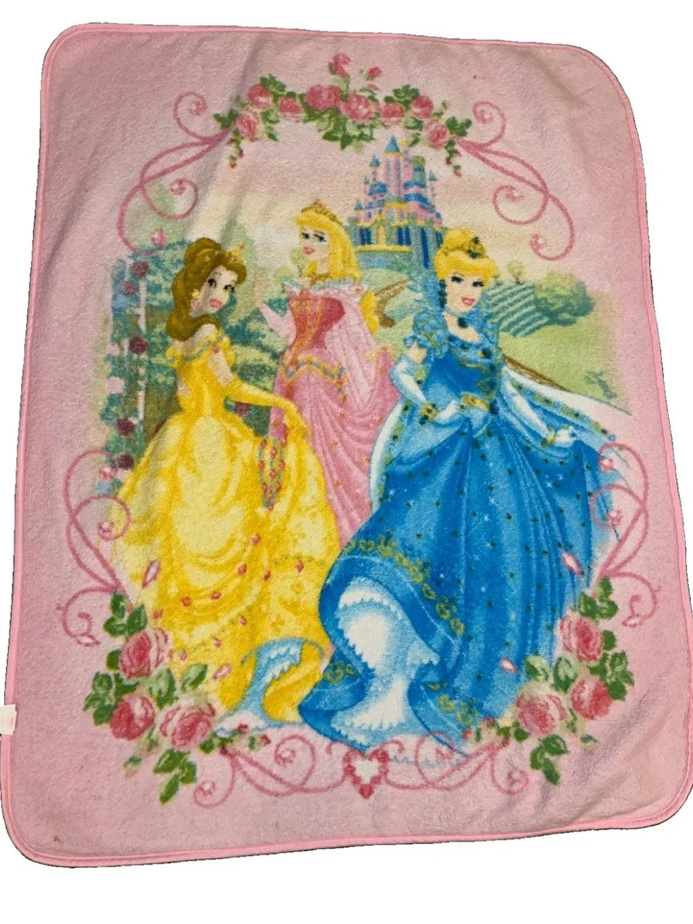 Disney Princess Blanket Fleece Cinderella Belle Sleeping Beauty Y2K 2000s Pink